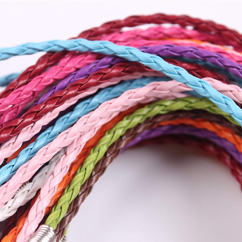 Onwon 50 PCS Mixed Color Leather Lace Plaited Bracelet Cords DIY Jewelry Making Handicrafts Braided Ropes with Lobster Clasps Extended Chain for Wrist Charms Bracelets Jewelry Making - Image 2